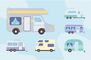 camping trailer and van, a Transportation Illustration by studiogstock