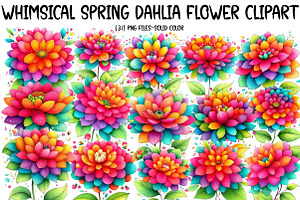 Whimsical Spring Dahlia Flower Clipa, an Illustration by Designworld