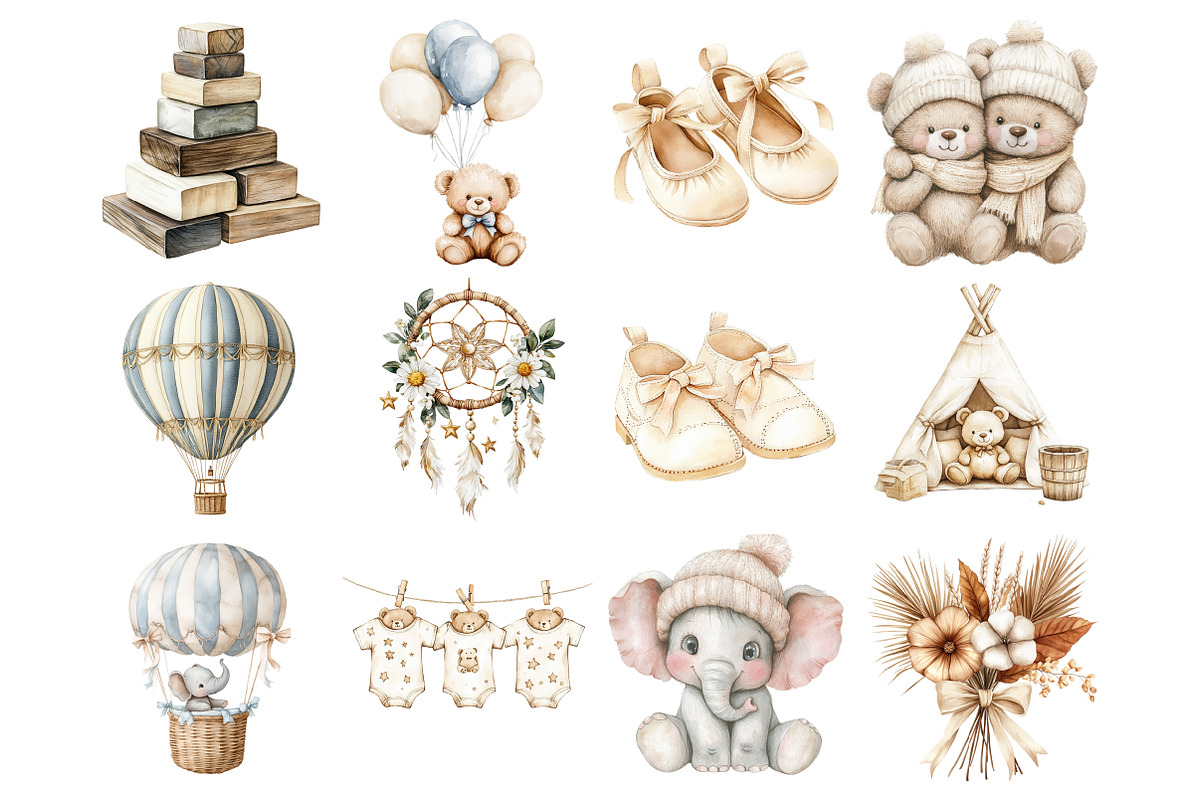 Watercolor Boho Baby boy Clothes Cli, a Seasonal Illustration by Design Market (Photo 4 of 7)