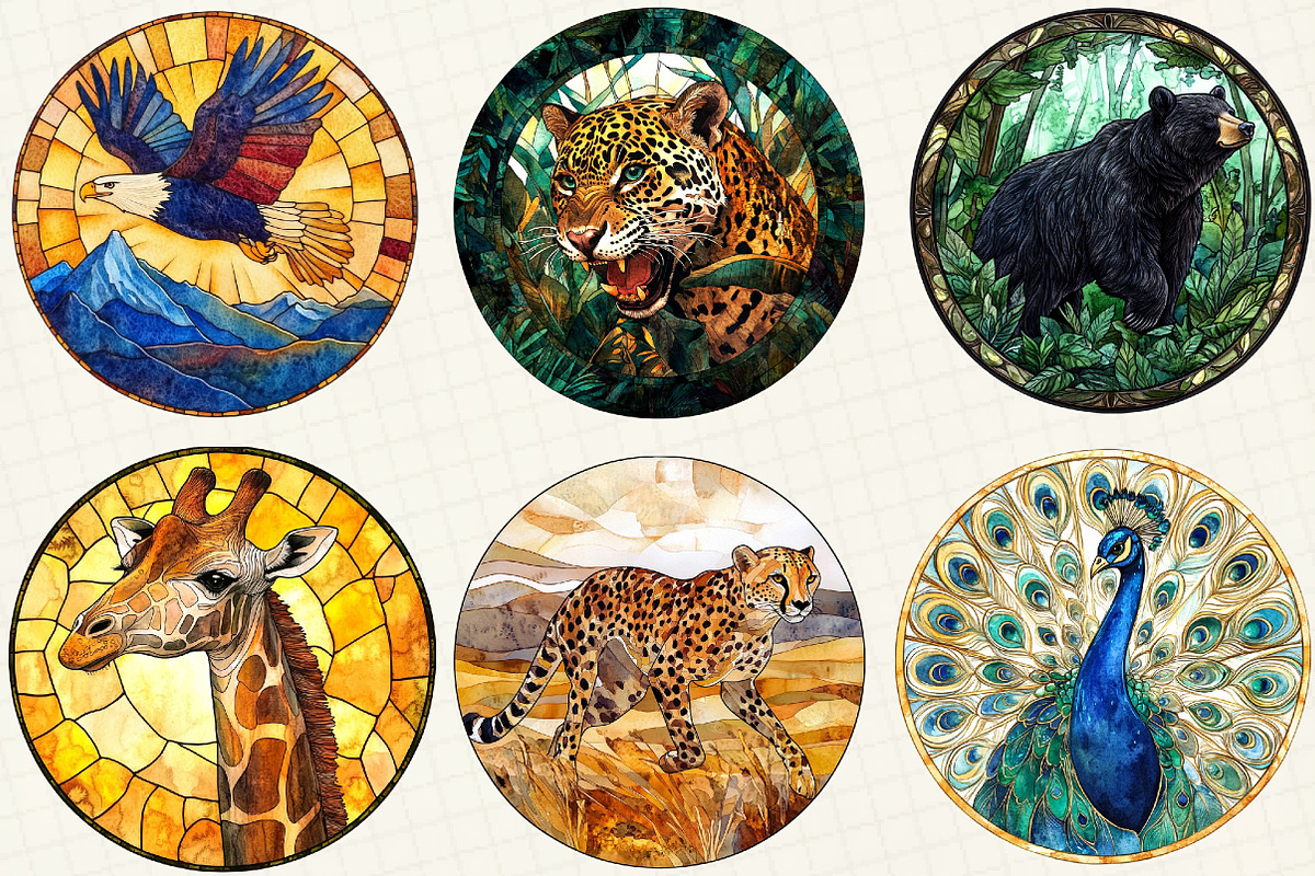 Wild Animals Round Stained Glass, an Illustration by OK Design (Photo 3 of 5)