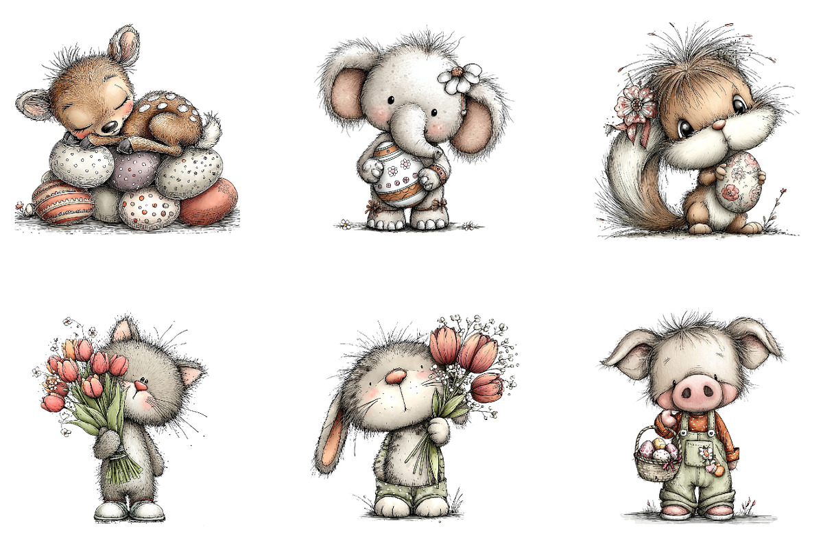 Whimsical Easter Animals Clipart, an Illustration by CreationArt (Photo 3 of 5)