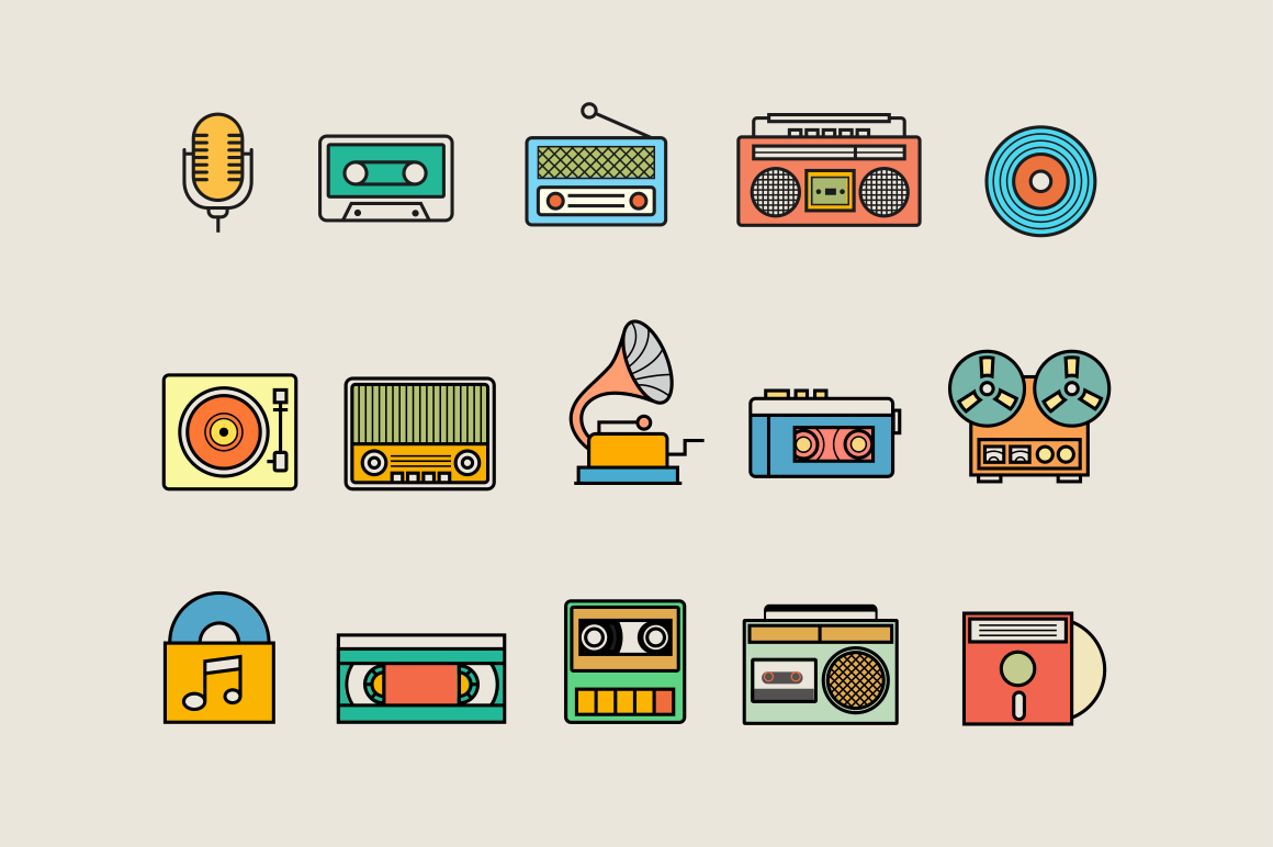 15 Vintage Audio Icons by Creative Vip  Creative Market