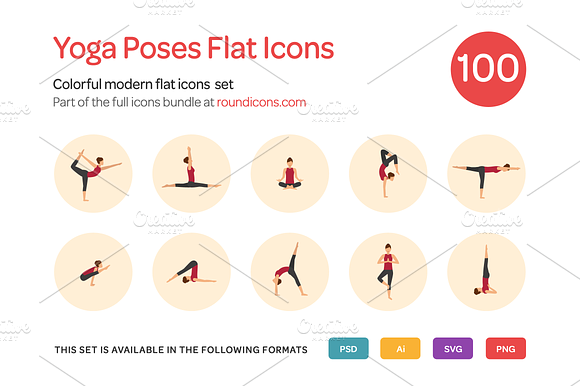 Yoga Poses Flat Icons Set