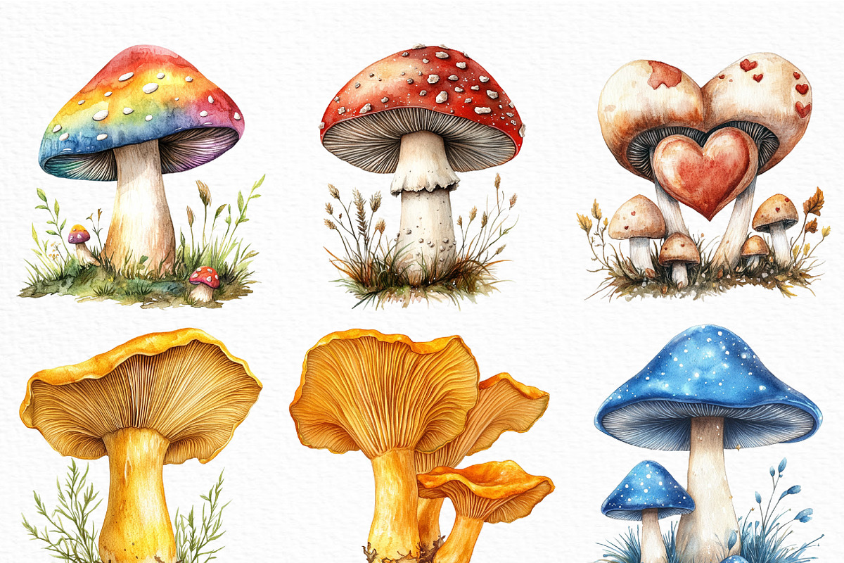 Watercolor Mushroom Clipart Bundle, an Illustration by Craft Nest (Photo 3 of 6)