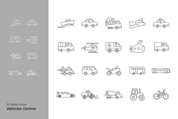 Vehicles Outline Icons