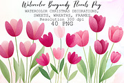 Watercolor Burgundy Florals Png, an Illustration by Sublimation Artist (Thumbnail 1 of 6)