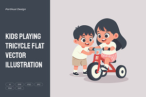 Kids Playing Tricycle Flat Vector, a Person Illustration by Partikusi Design