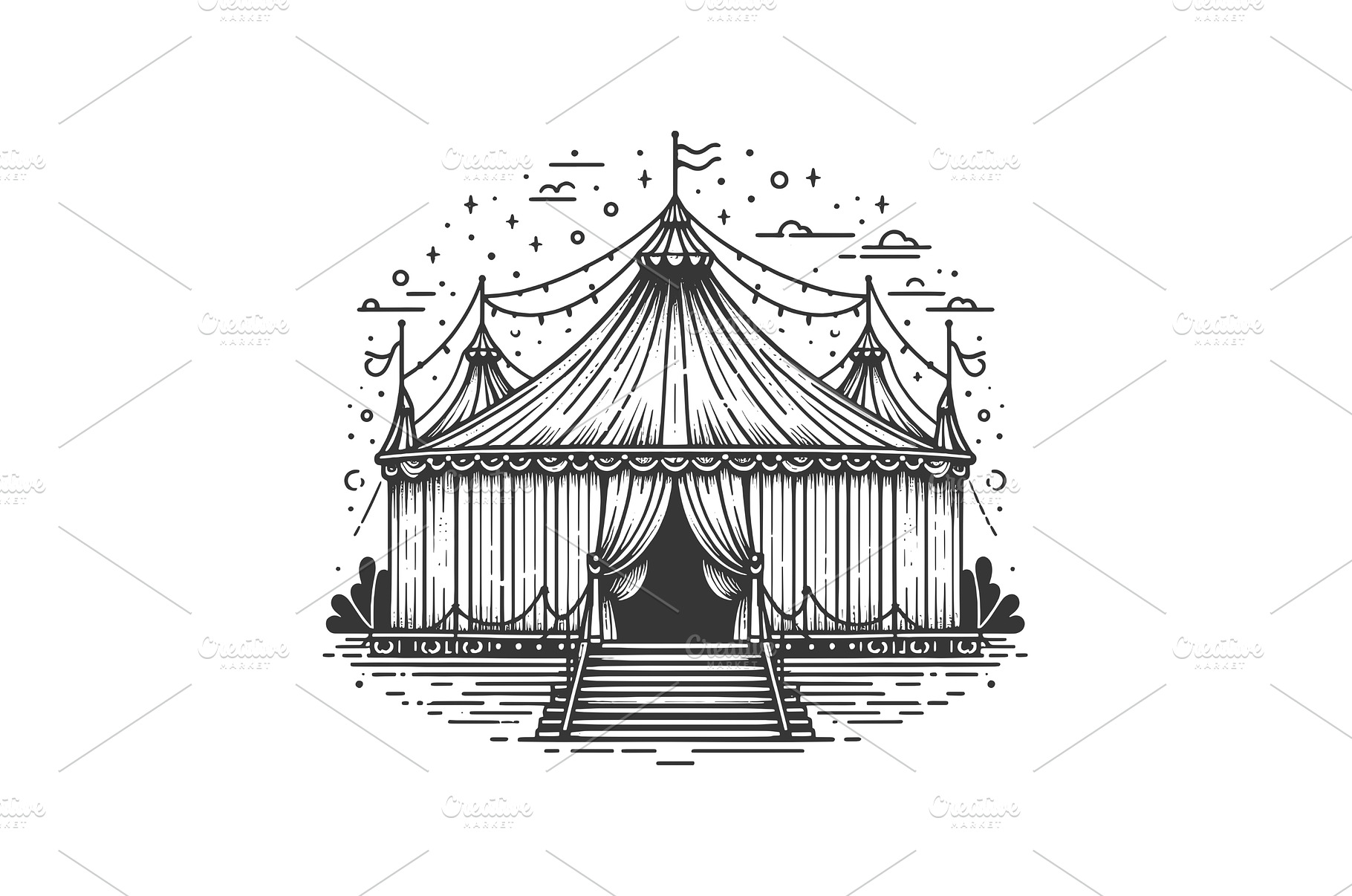 circus tent engraving line art, an Architecture Photo by AlexArt