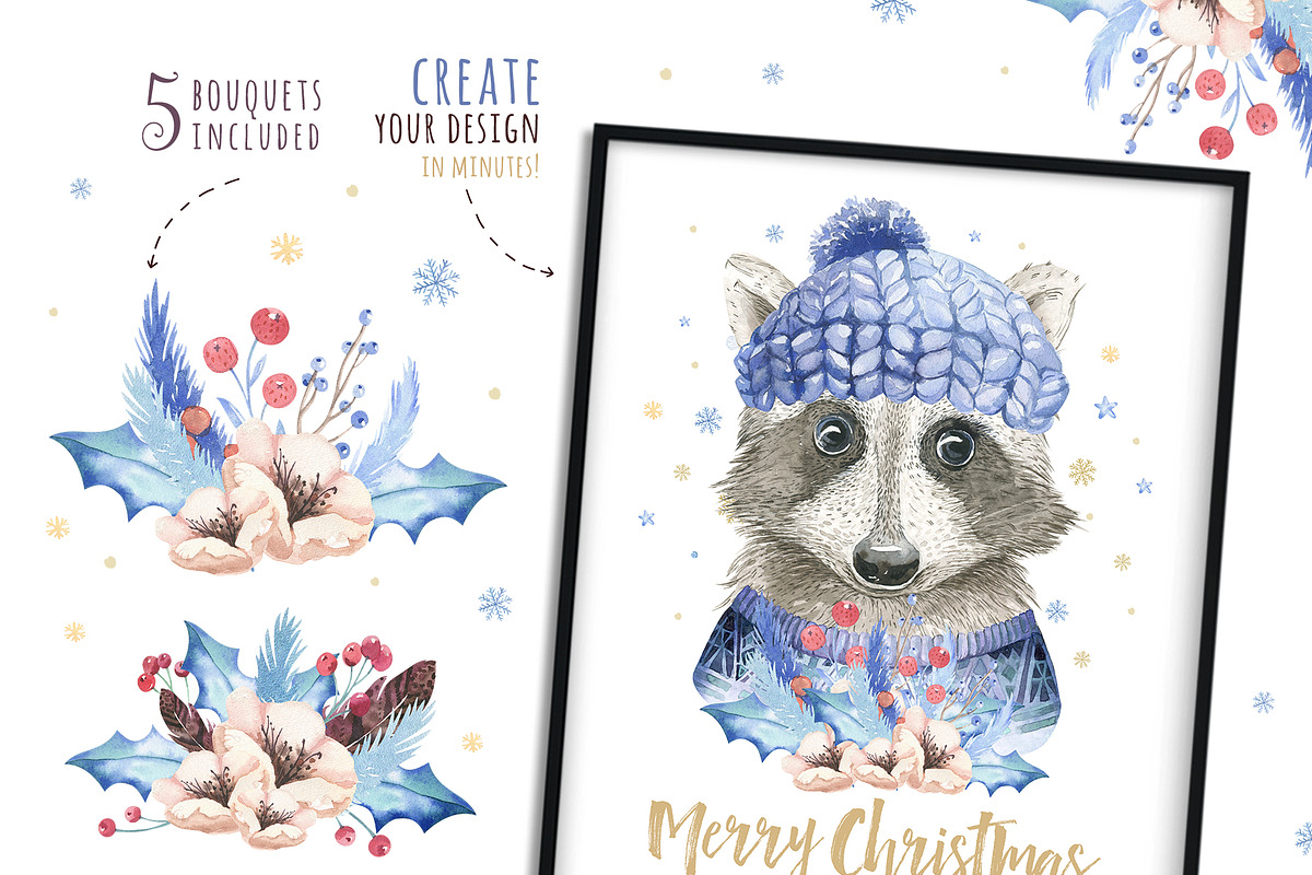 Christmas deer and raccoon animals, an Animal Illustration by Peace ART (Photo 7 of 13)