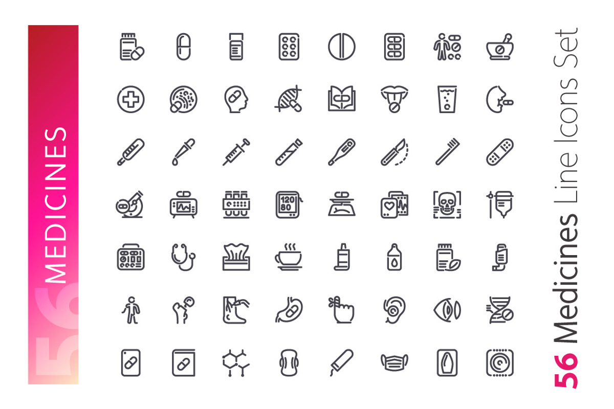 Medicines Line Icons Set, an Outline Icon by Voysla's Shop (Photo 2 of 4)