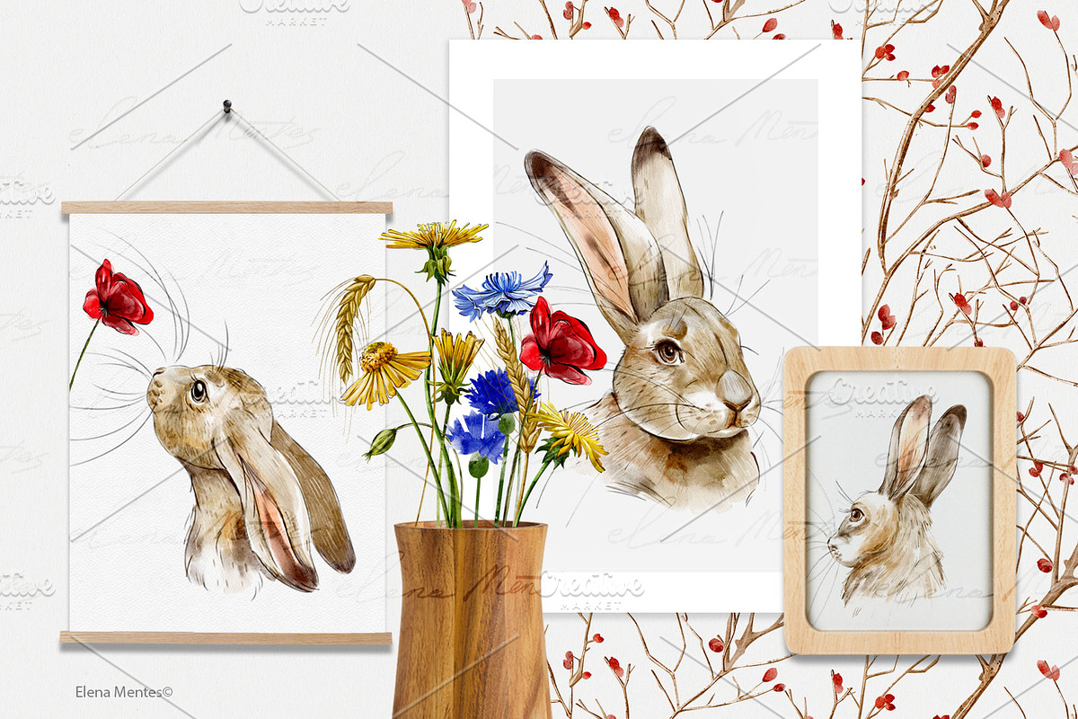 Springtime Rabbits - digital, an Animal Illustration by Elena Mentes (Photo 6 of 9)