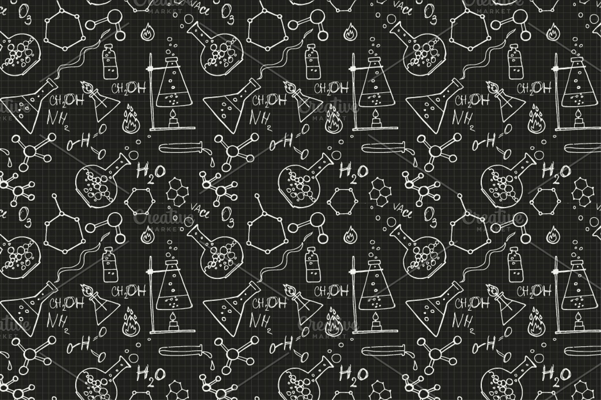 chemistry doodle seamless patterns preview 2