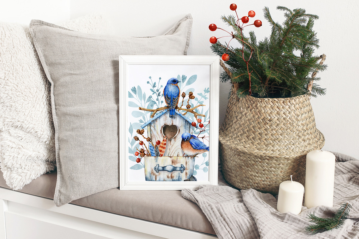 Christmas winter birds watercolor, a Wallpaper Graphic by Artmanata (Photo 6 of 16)