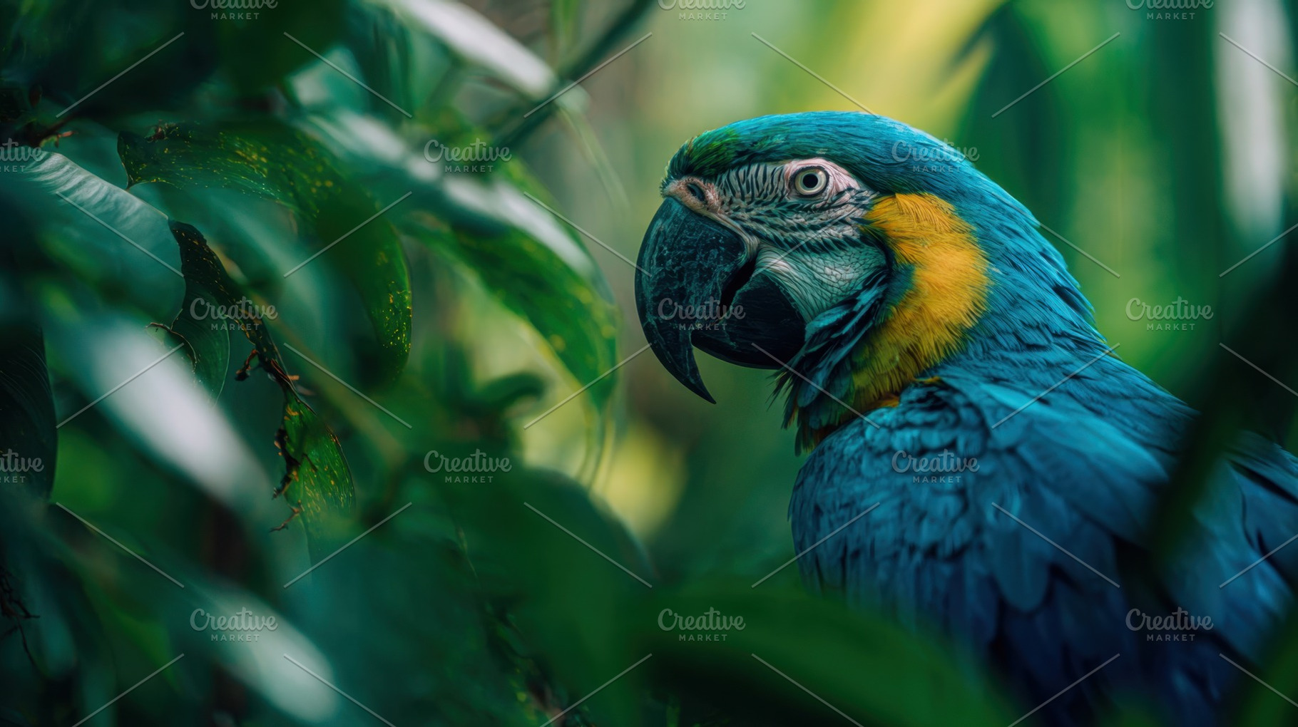 Bright blue macaw perched in foliage, a Photo by Beautiful things