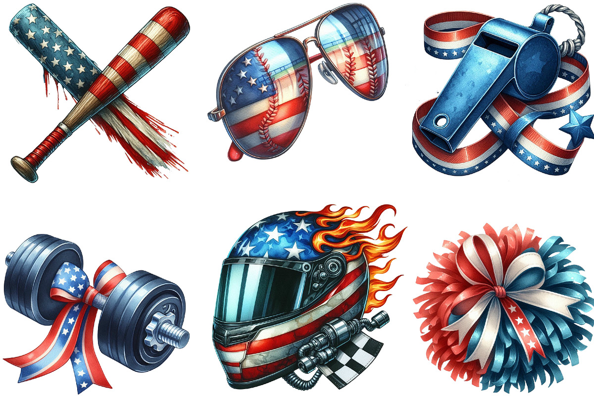 Patriotic Sports Elements Clipart, an Illustration by Designking (Photo 3 of 4)