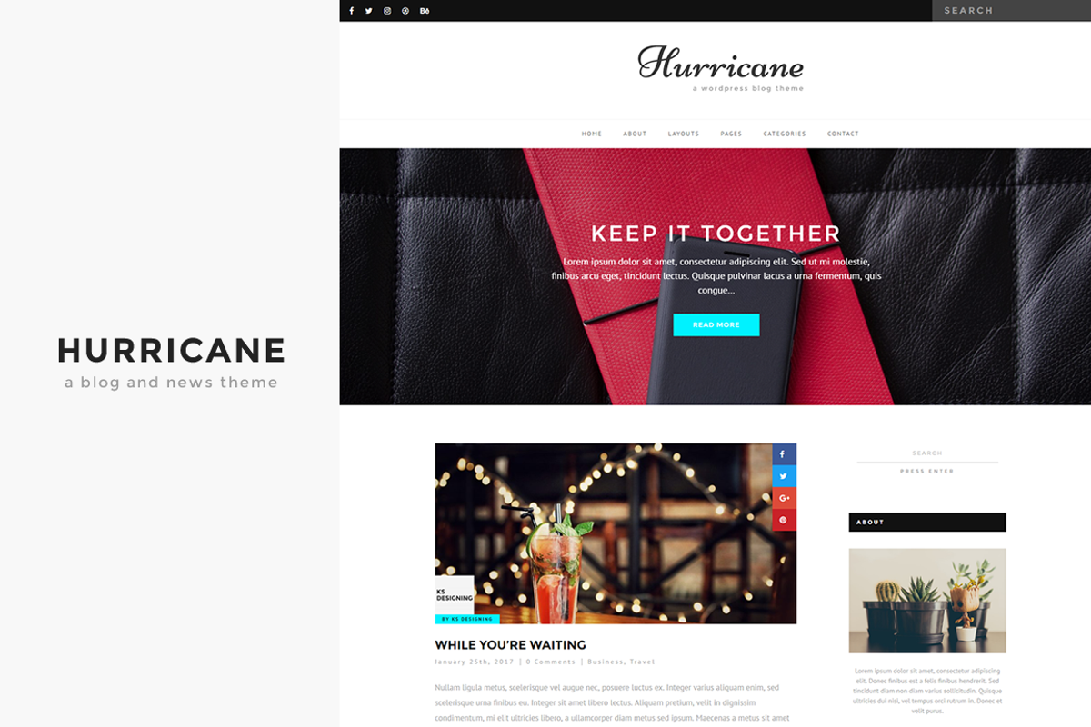 Hurricane - Blog and News Theme, a WordPress Template by KS Designing