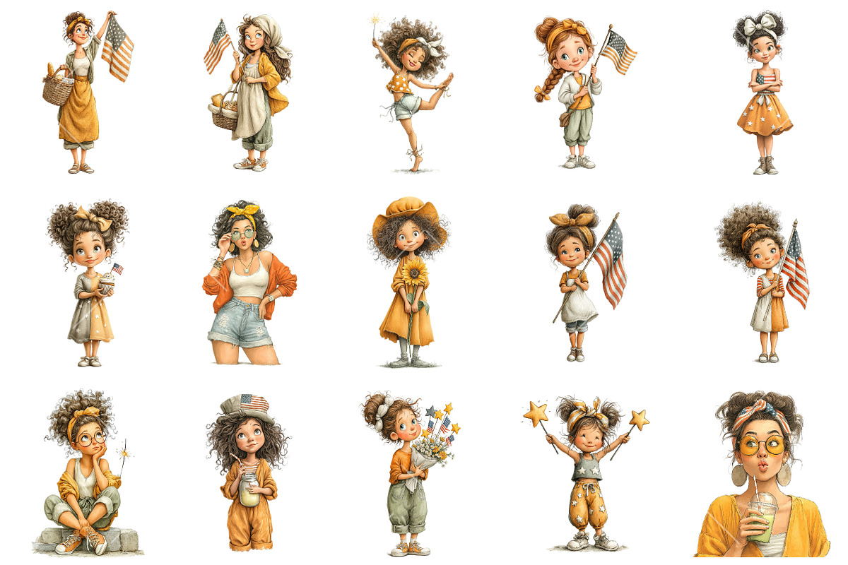 Whimsical 4th Of July Girl Clipart, an Illustration by OK Design (Photo 3 of 6)