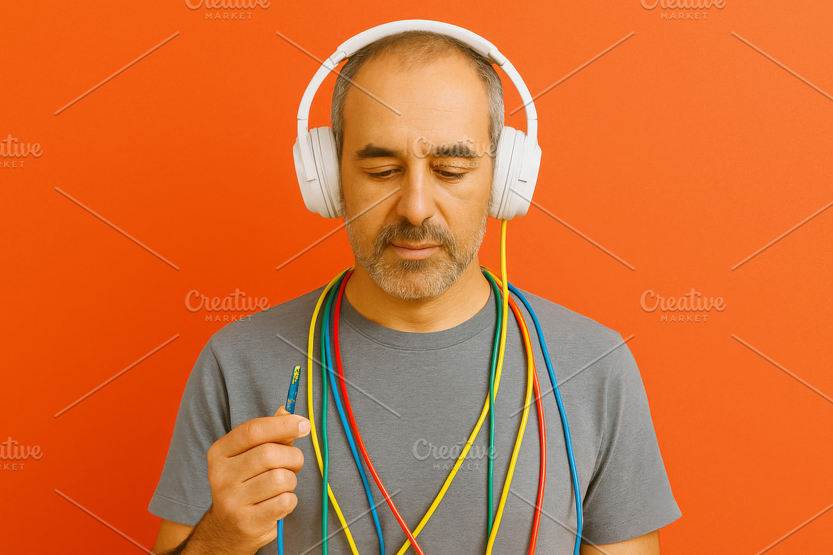 Man with headphones tangled in color, a Photo by Dvoevnore photos (Photo 2 of 3)