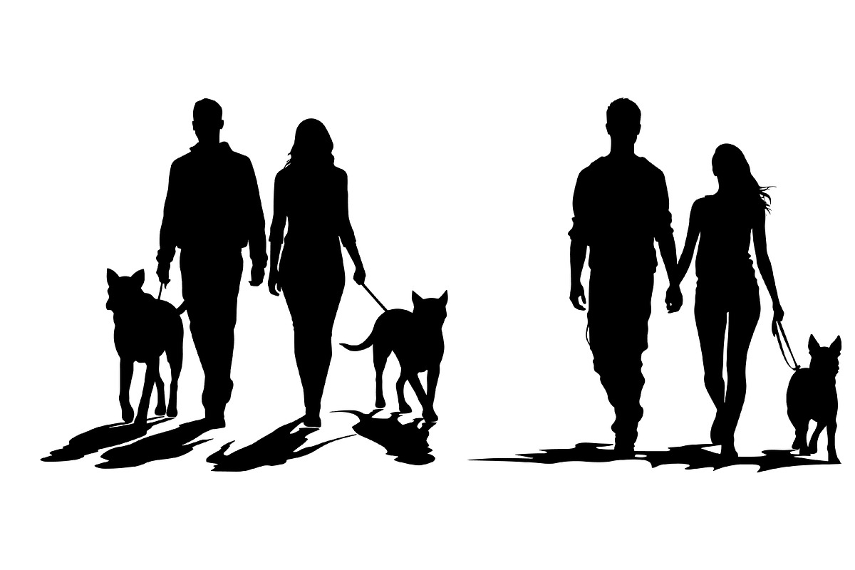 Couple Walking with Dog Silhouettes, an Animal Illustration by Gfx Expert Team (Photo 3 of 3)