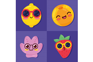 four summer kawaii icons, an Object Illustration by studiogstock