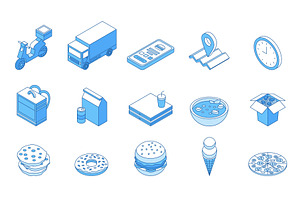 Isometric food delivery icons, a Food Illustration by Valerie Bodnar