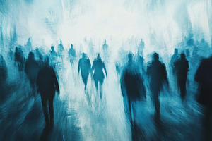Silhouetted Figures Walking Toward a Bright Light, an Abstract Photo by Natalia Klenova's Shop