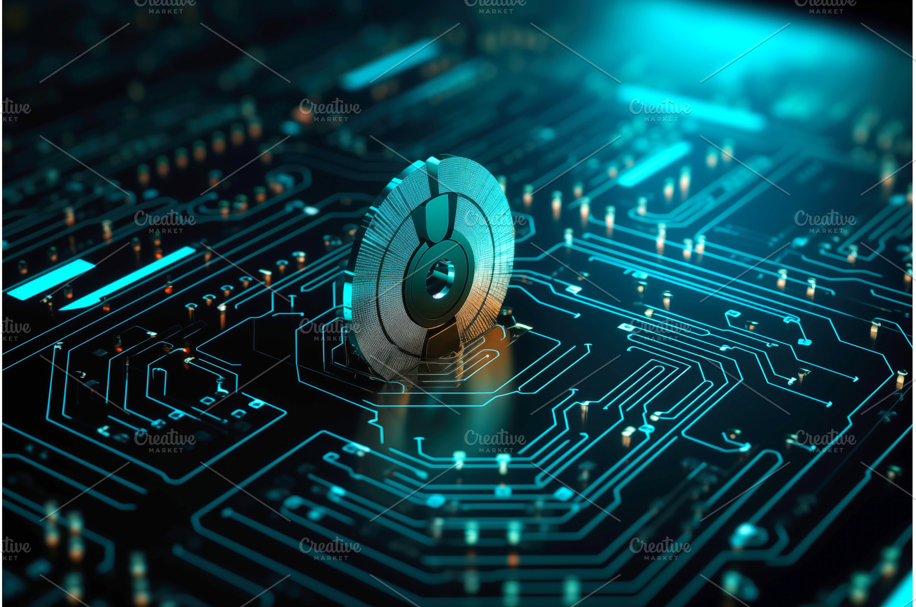 Digital disk on a complex circuit, a Technology Photo by Ungvar Studio
