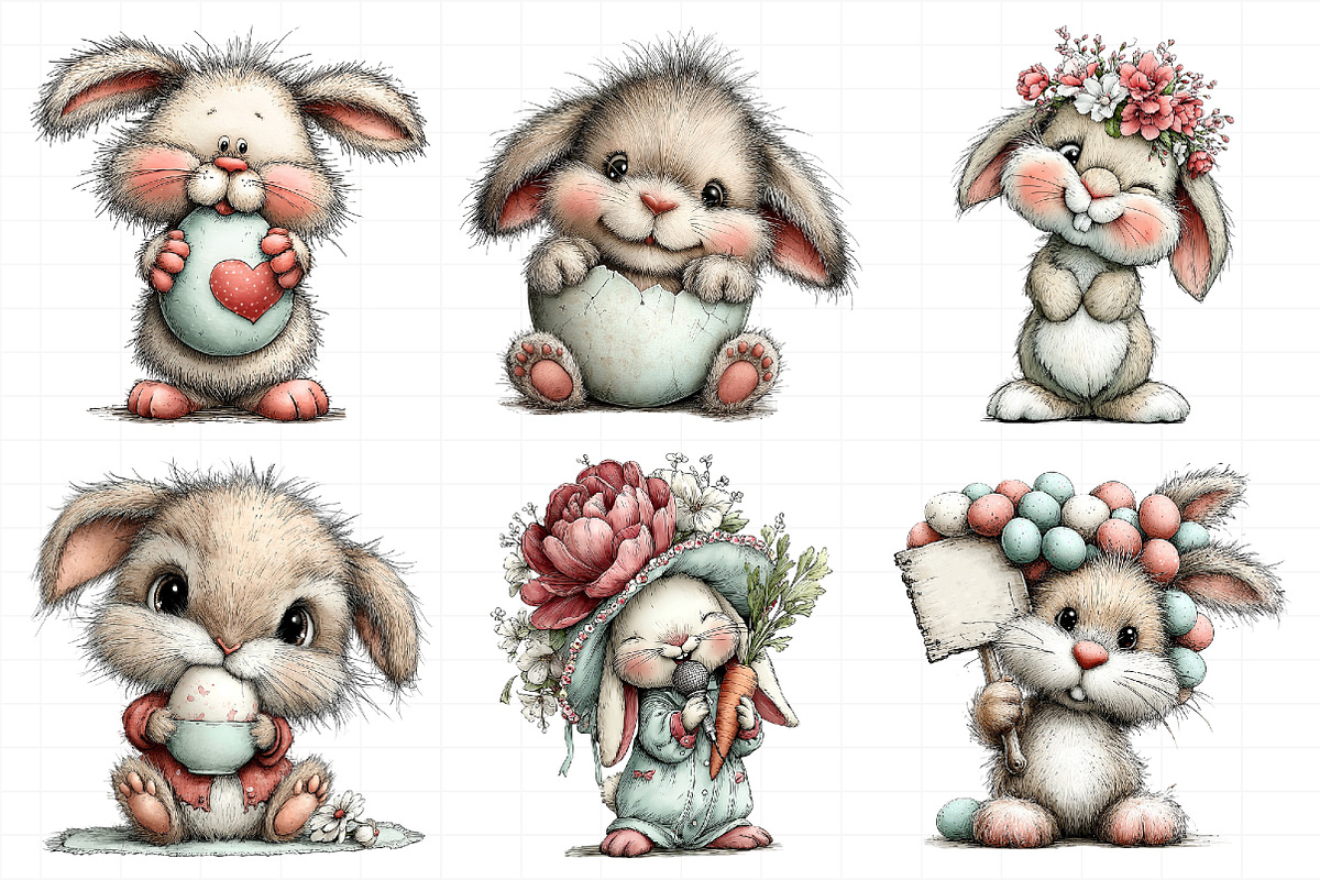 Whimsical Funny Easter Bunny Clipart, an Illustration by Daily.Designs (Photo 4 of 7)