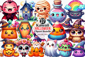 Kawaii Halloween Clipart Bundle, an Illustration by Canvas Craft