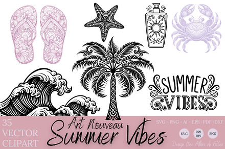 SUMMER VIBES Art Nouveau 35 Vectors