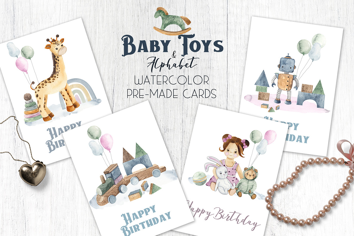 Watercolor Baby Toys & Alphabet, an Object Graphic by Ana-Sakuta (Photo 2 of 21)