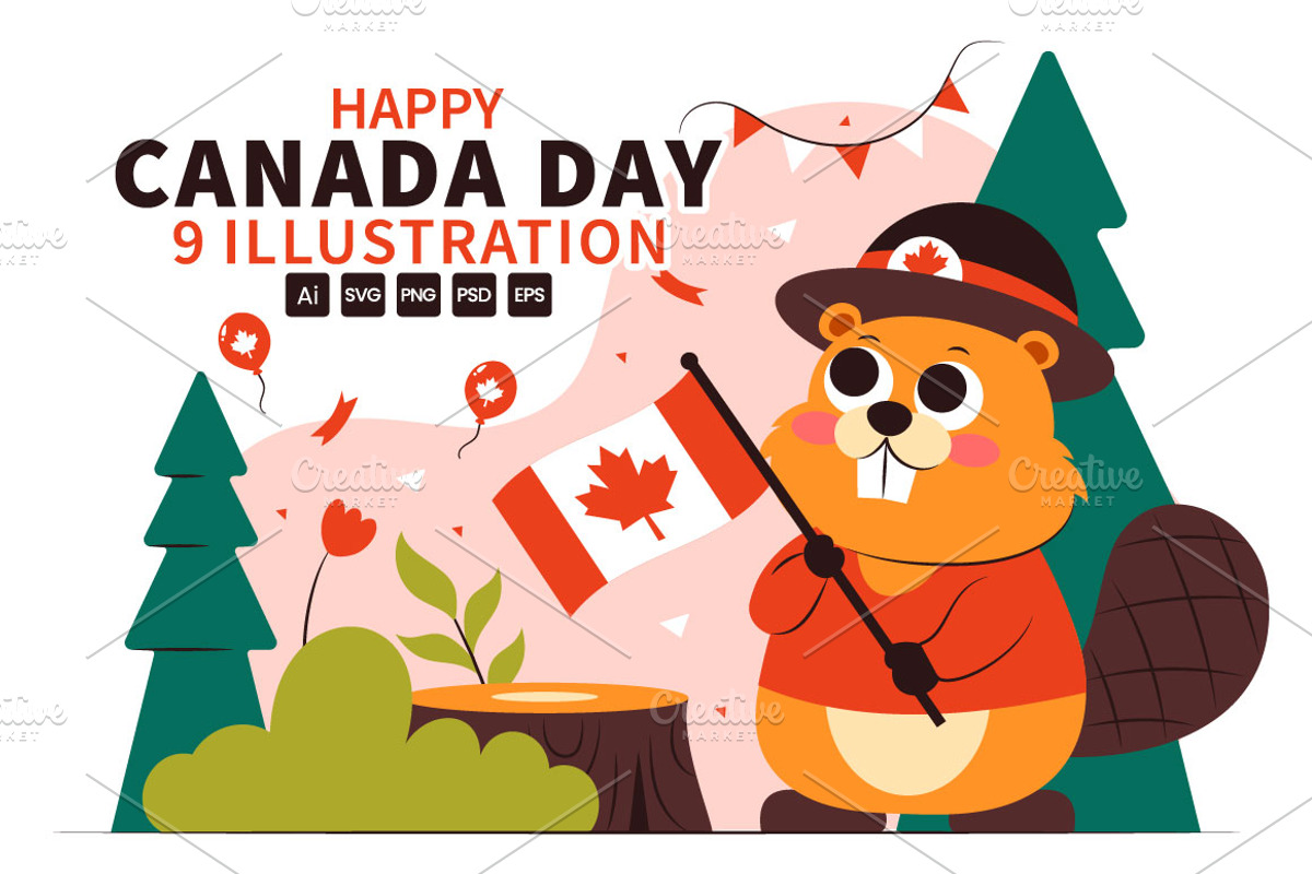 9 Happy Canada Day Illustration, a Seasonal Illustration by denayunebgt (Photo 1 of 3)