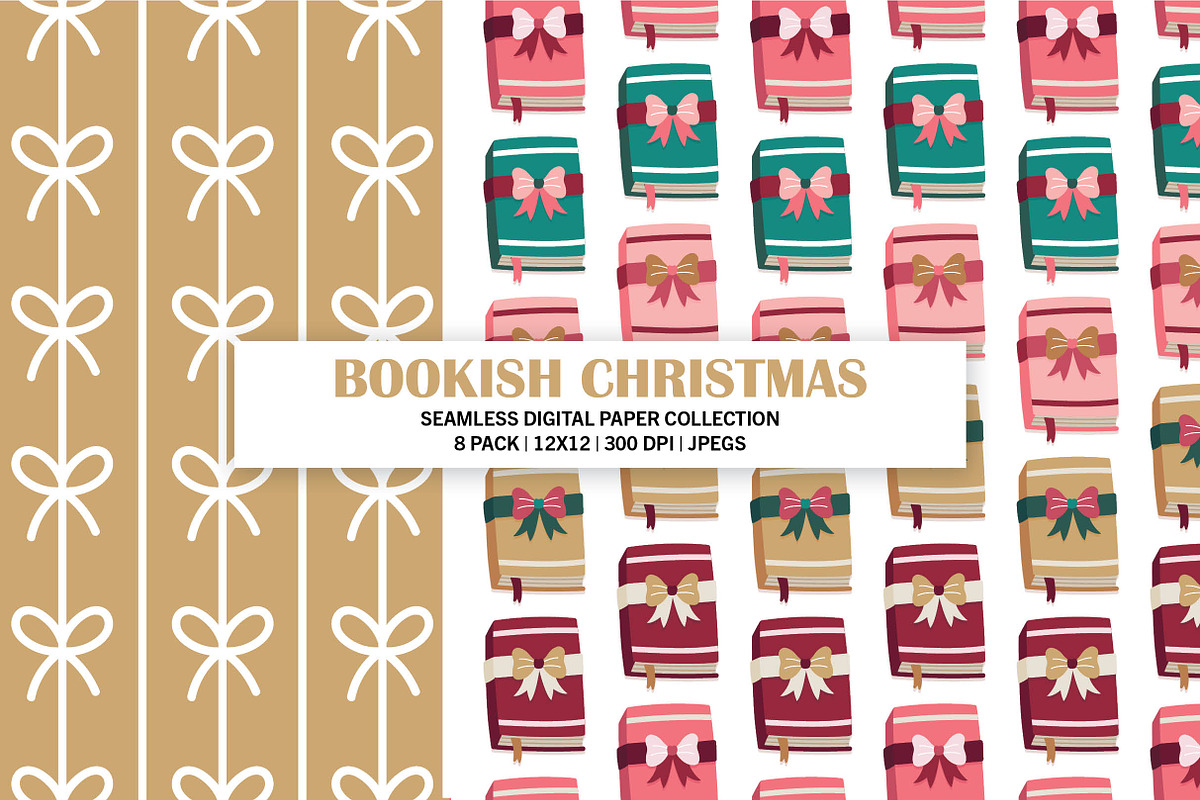Bookish Christmas Seamless Patterns, a Pattern Graphic by Alanna Messina Design Co (Photo 4 of 8)