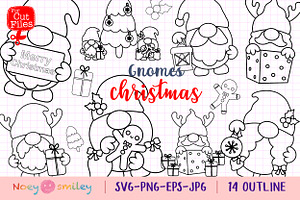 Gnomes Christmas Outline Clipart