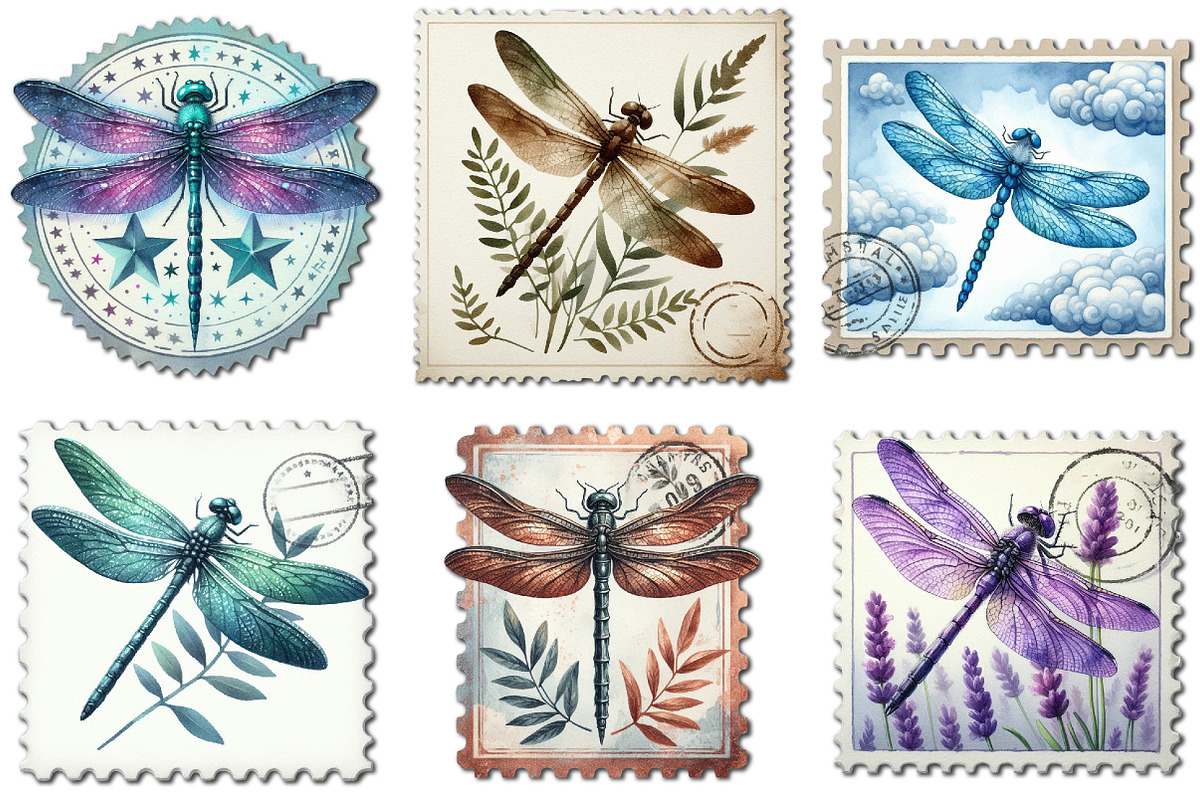 Dragonfly Postage Stamps Clipart, an Illustration by Libby Wishes (Photo 5 of 6)