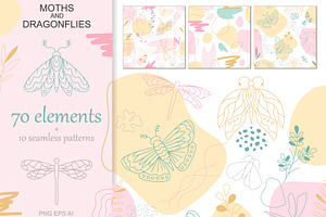 Moths and Dragonflies set & patterns
