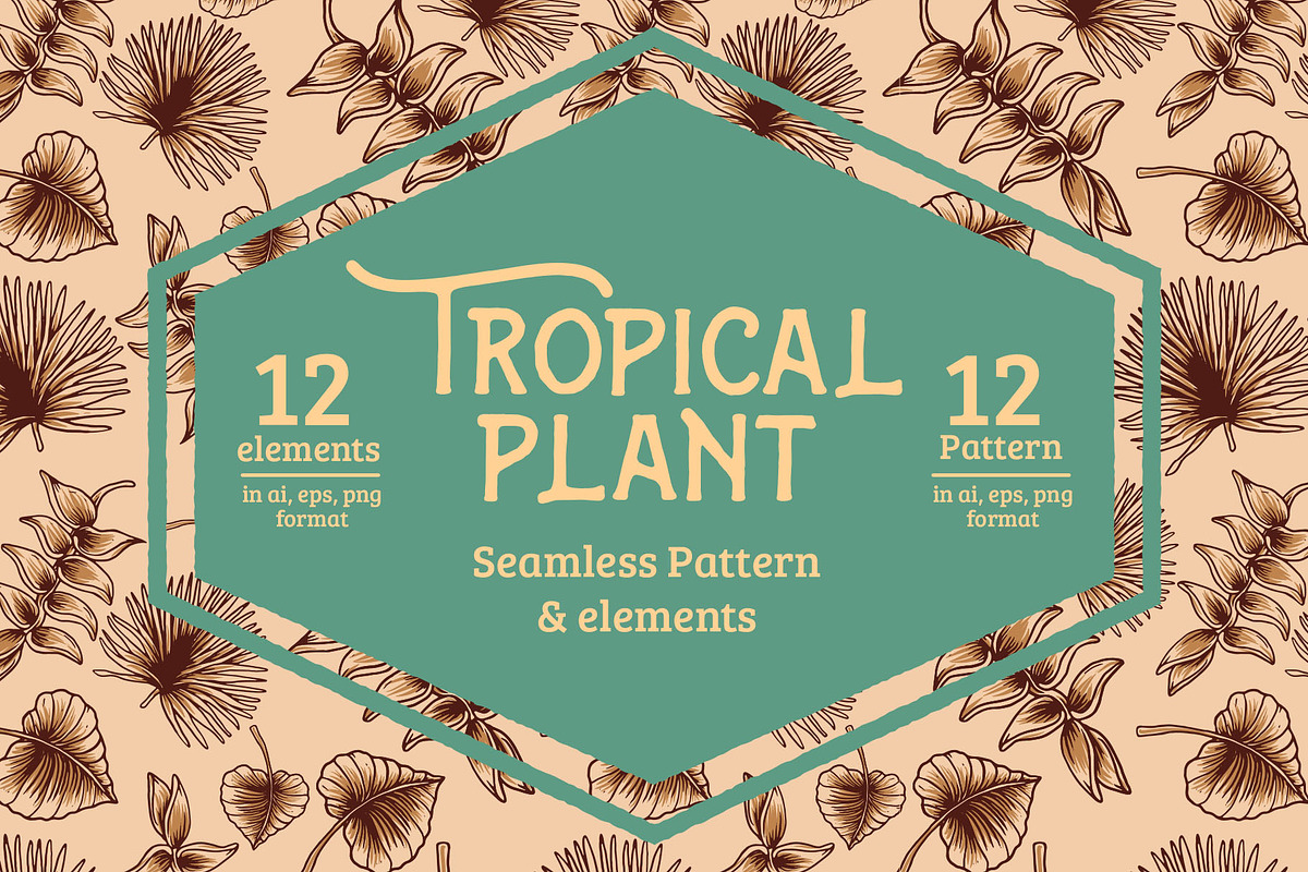 Tropical Plant Pattern & Elements, an Illustration by Dawnside Graphic (Photo 1 of 5)