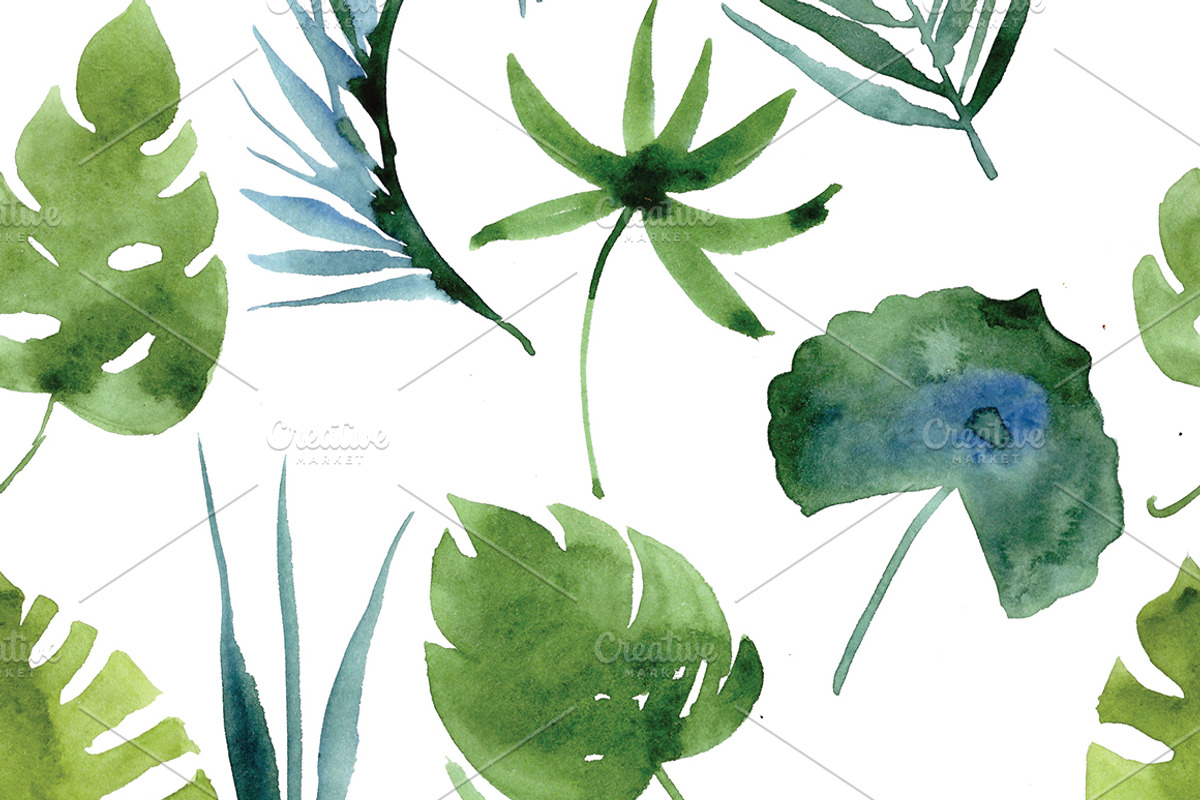 watercolor tropical leaves, patterns, an Illustration by Olesya Morokhovets (Photo 8 of 11)