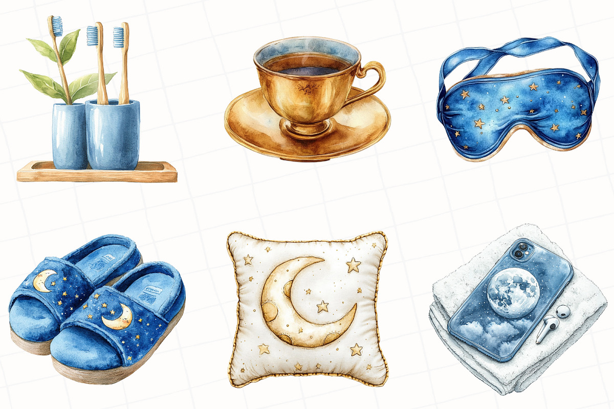 Watercolor Evening Routine Clipart, an Illustration by OK Design (Photo 2 of 5)