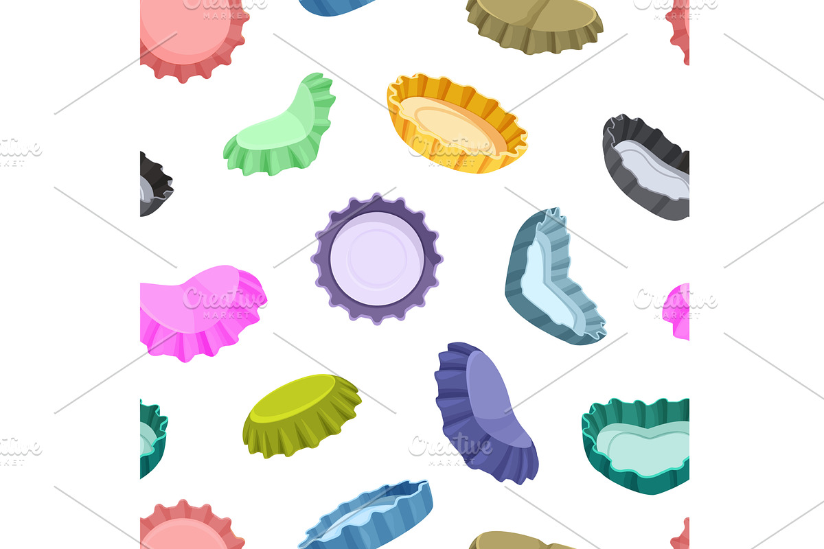 Cartoon bottle caps seamless pattern, a Food Illustration by Valerie Bodnar