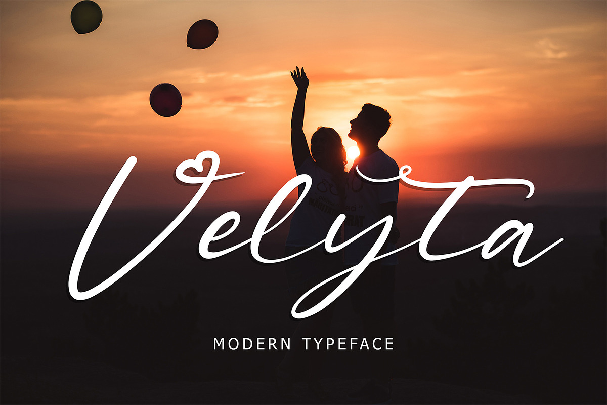 Velyta Modern Typeface, a Script Font by Formatika Studio (Photo 1 of 6)