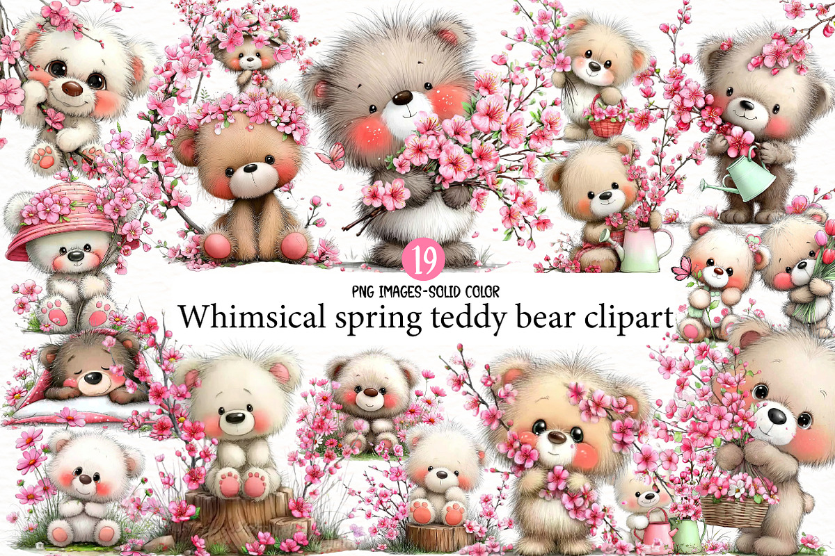 Whimsical spring teddy bear clipart, an Illustration by Designworld (Photo 1 of 6)