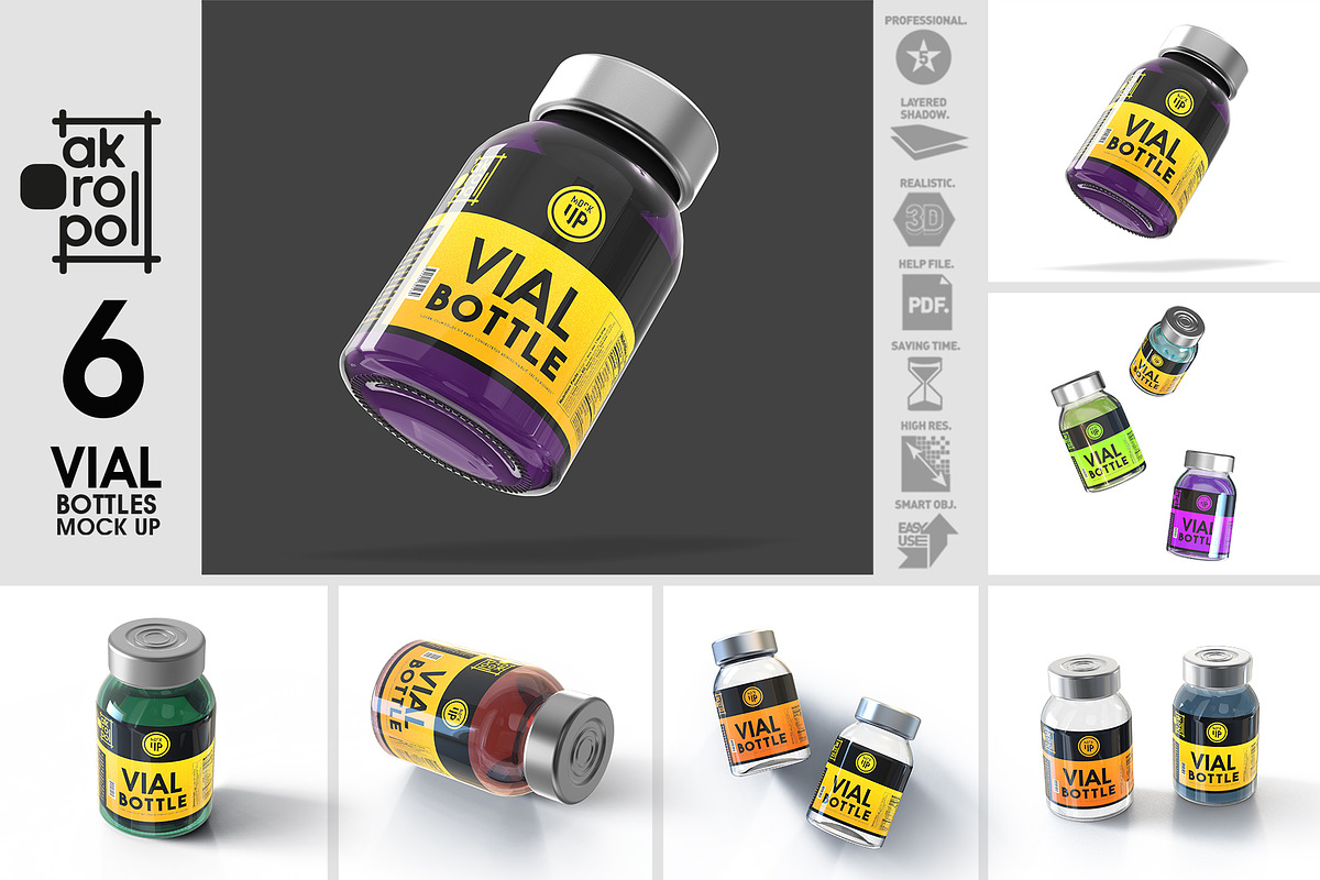Vial BottlesMock Up, a Packaging Mockup by akropol (Photo 2 of 6)