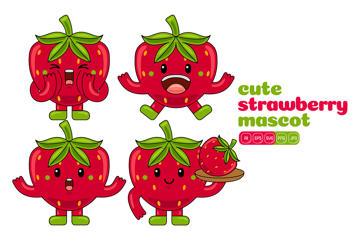 Strawberry Mascot Vector Pack, a Food Illustration by MEDZ (Photo 2 of 5)