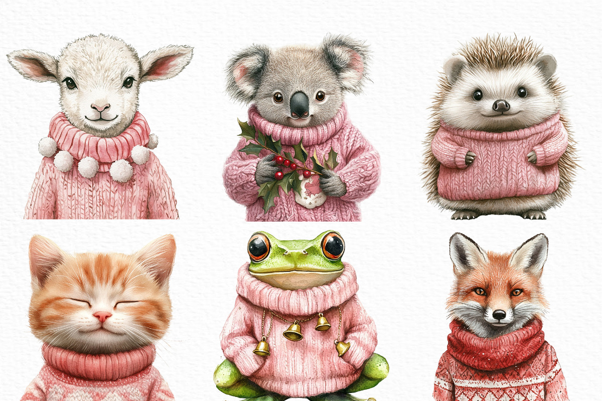 Pink Jumper Animals Christmas Clipar, an Illustration by Craft Nest (Photo 5 of 6)