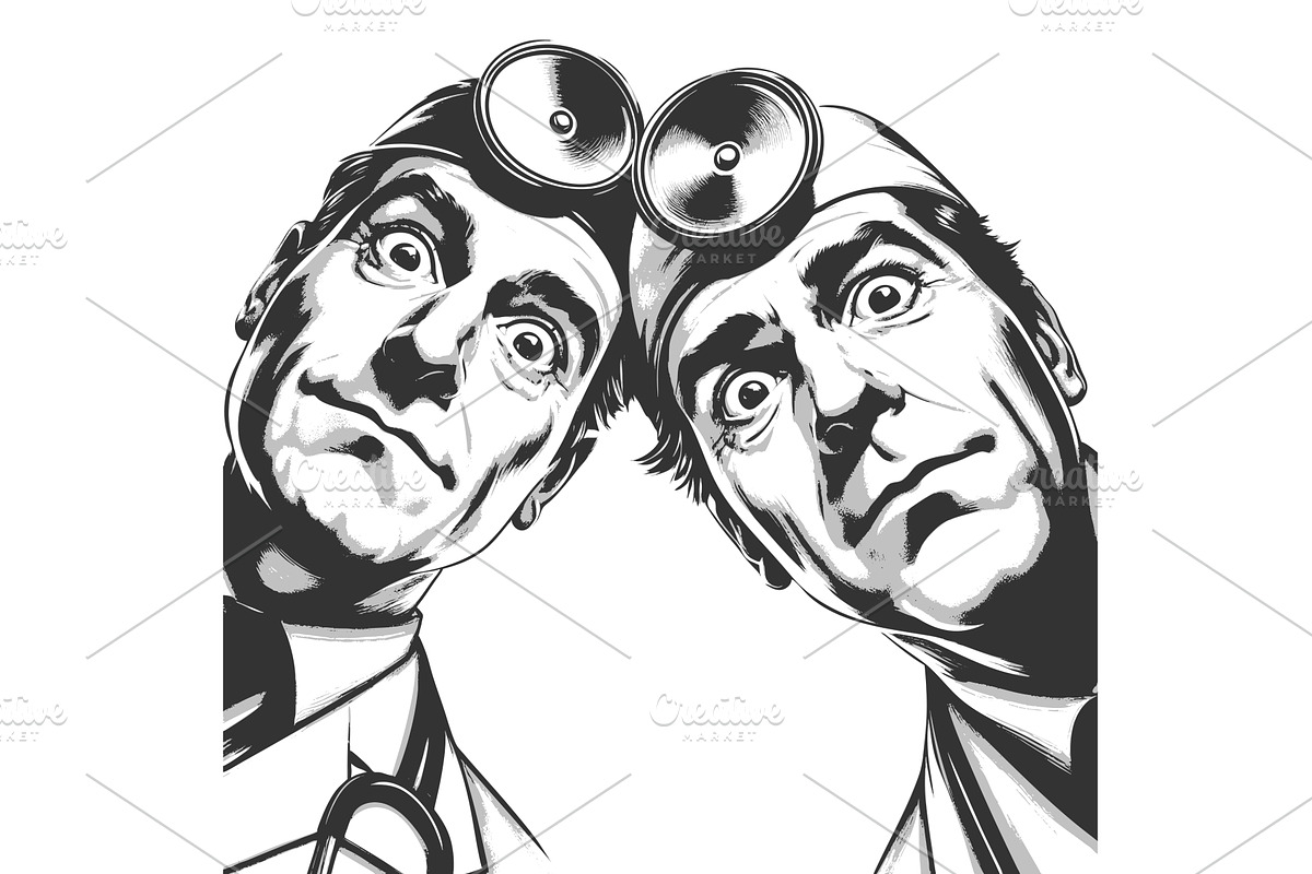 doctors looking down in surgical, a Healthcare Illustration by AlexArt