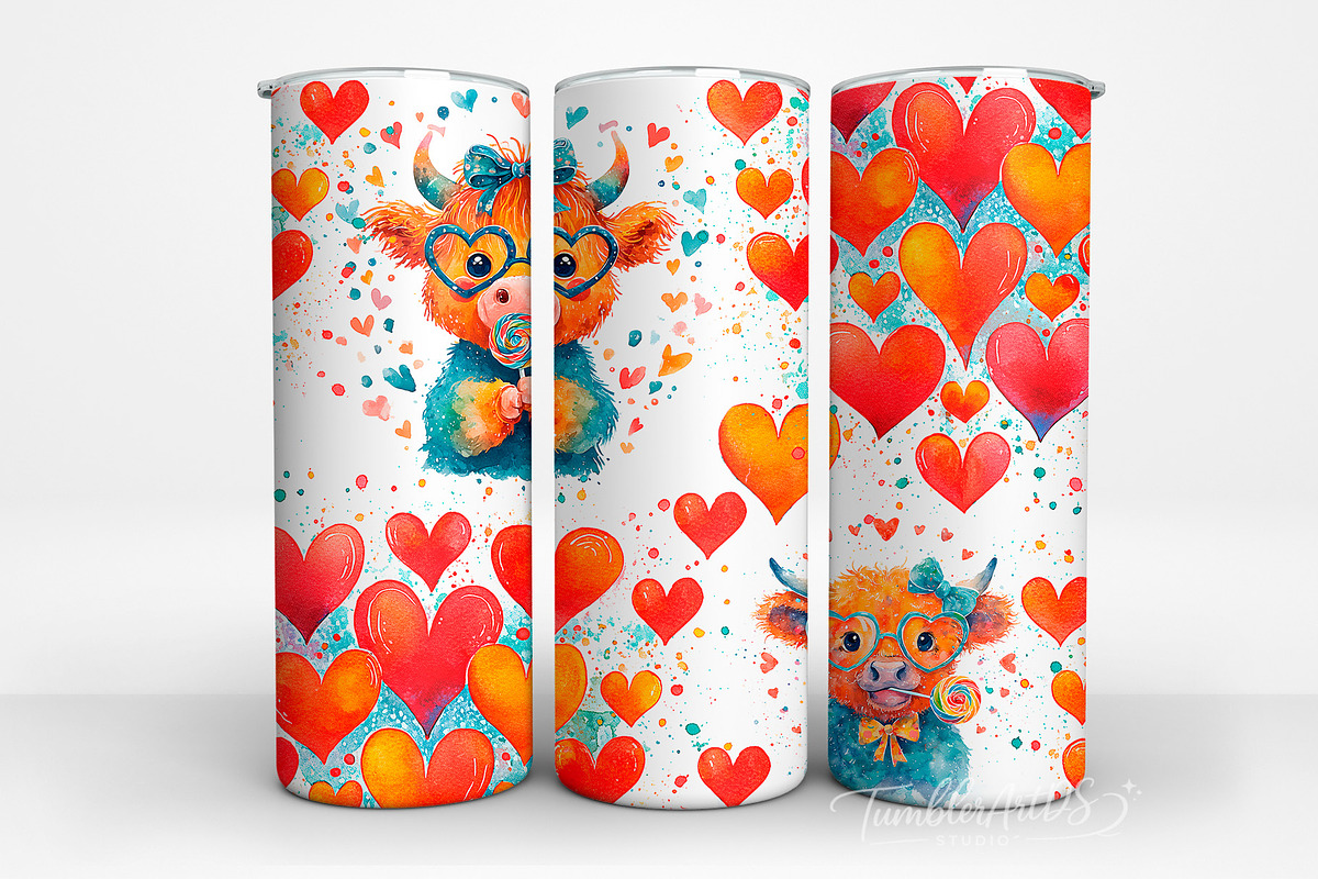 Highland Cow Valentine Hearts PNG, a Pattern Graphic by TumblerArtDS (Photo 1 of 3)