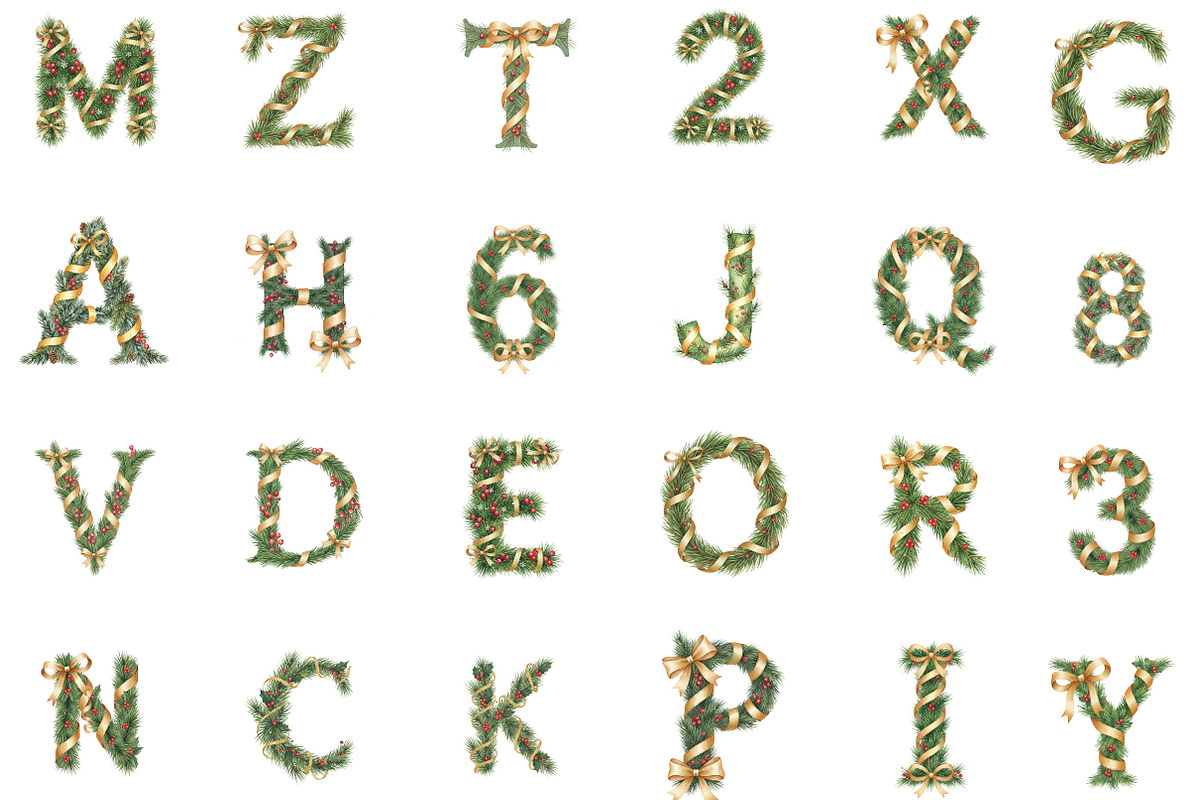 Watercolor Christmas Alphabet, an Illustration by Designking (Photo 2 of 5)