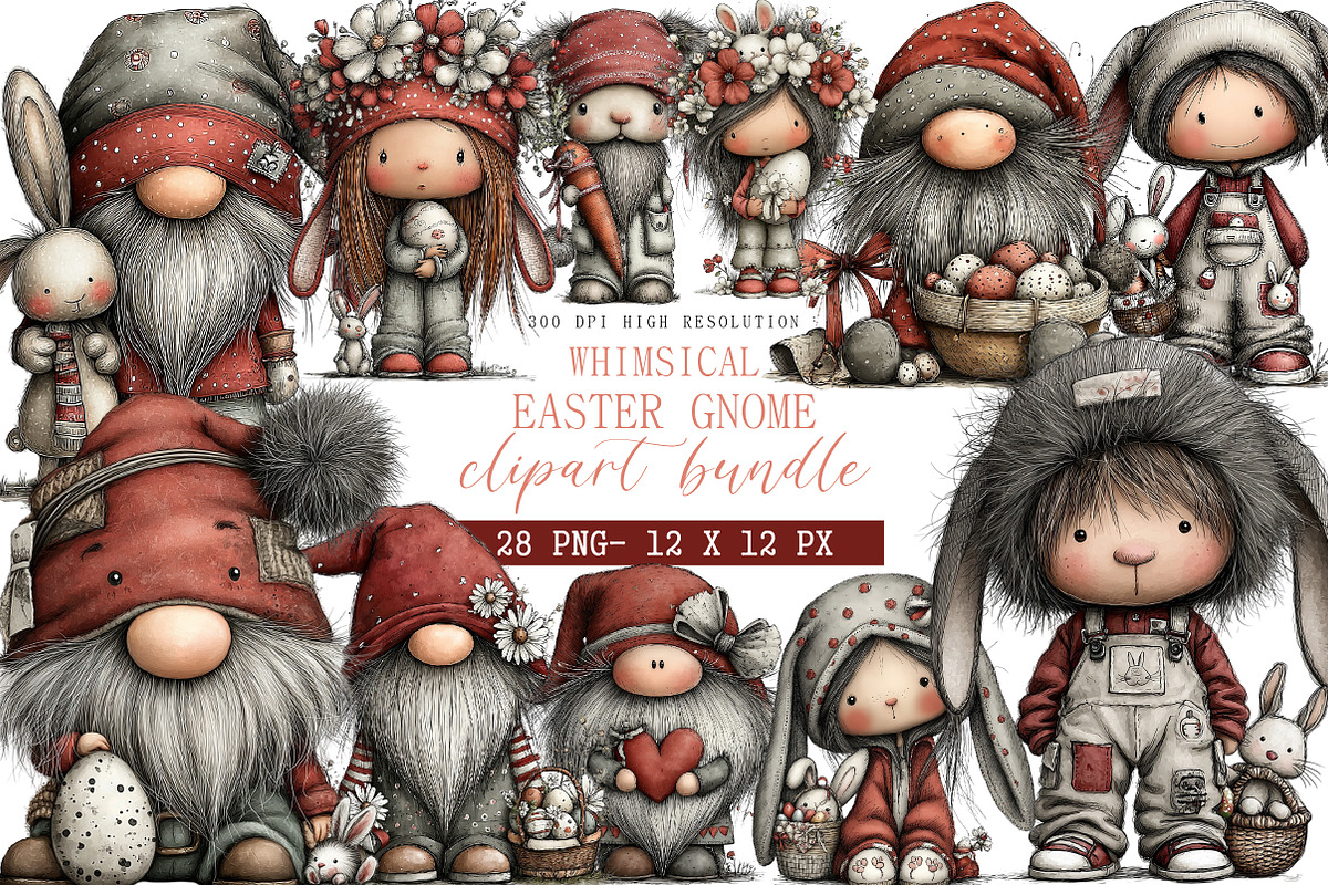 Whimsical Easter Gnome Clipart, an Illustration by DreamArtGraphic (Photo 1 of 4)