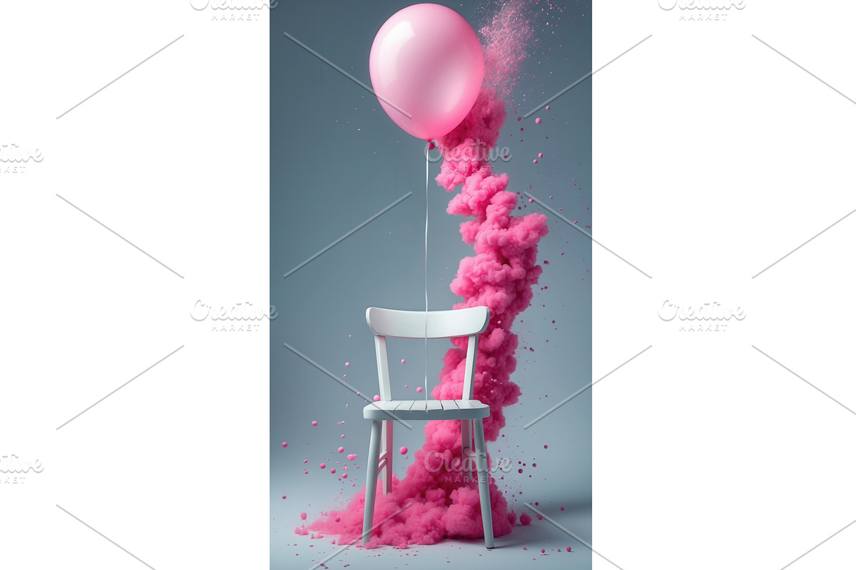 White chair with pink balloon and, an Illustration by tilialucida